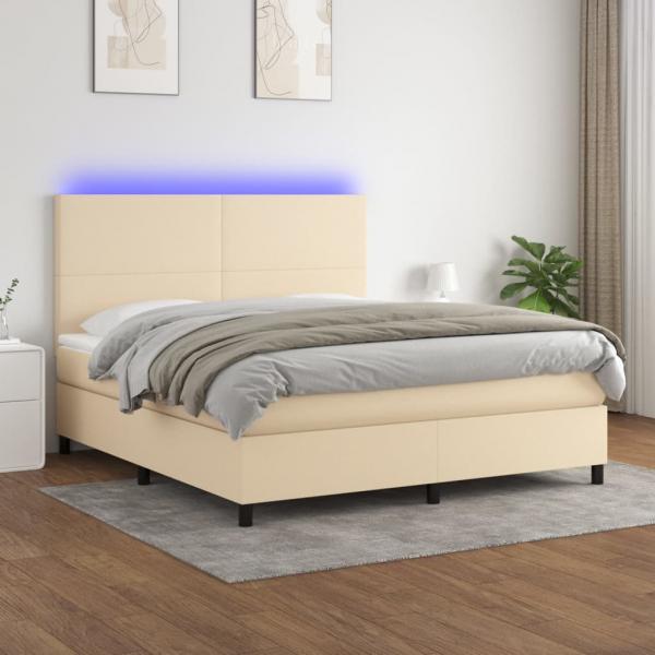 ARDEBO.de - Boxspringbett mit Matratze & LED Creme 160x200 cm Stoff