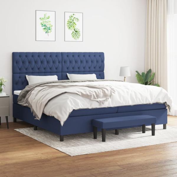 ARDEBO.de - Boxspringbett mit Matratze Blau 200x200 cm Stoff