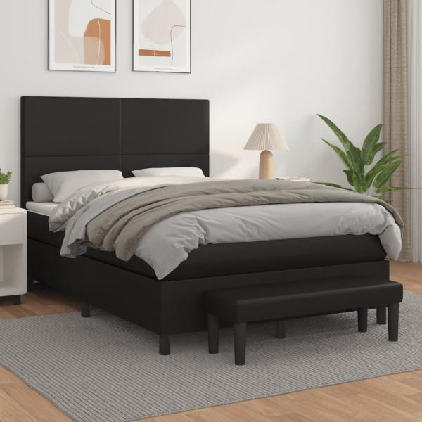 ARDEBO.de - Boxspringbett mit Matratze Schwarz 140x190 cm Kunstleder
