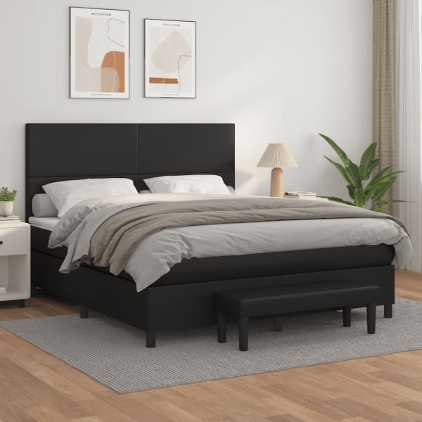 ARDEBO.de - Boxspringbett mit Matratze Schwarz 160x200 cm Kunstleder