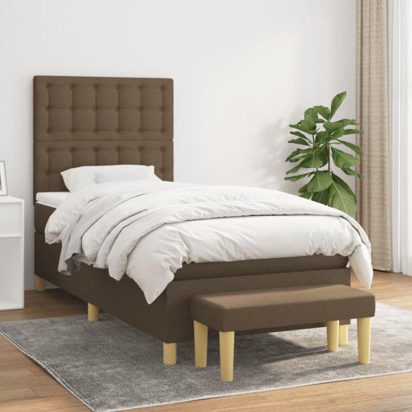 ARDEBO.de - Boxspringbett mit Matratze Dunkelbraun 100x200 cm Stoff