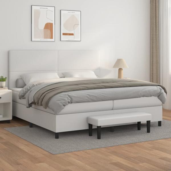 ARDEBO.de - Boxspringbett mit Matratze Weiß 200x200 cm Kunstleder