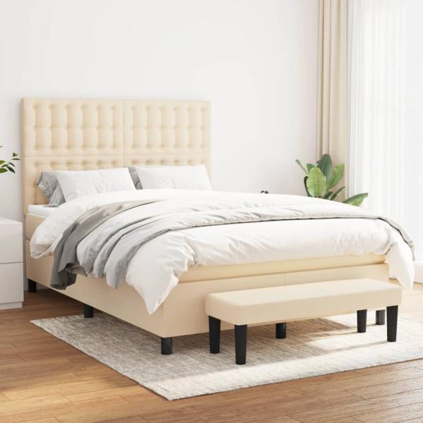ARDEBO.de - Boxspringbett mit Matratze Creme 140x200 cm Stoff