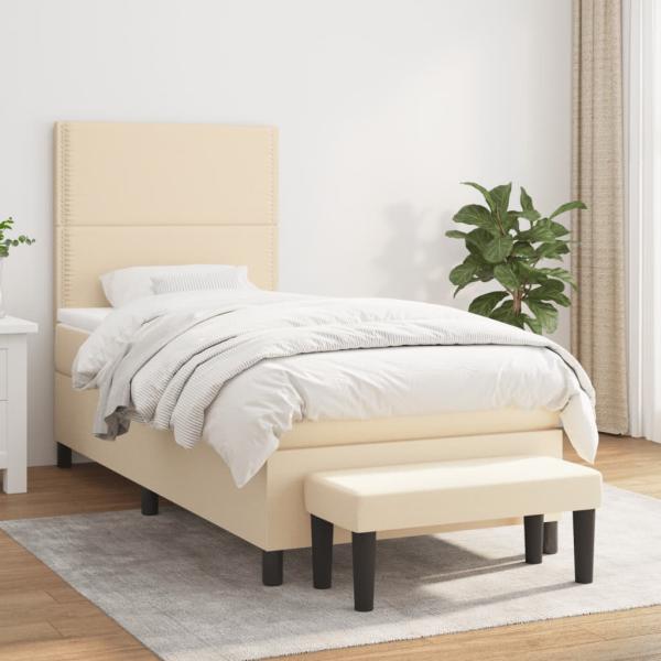 ARDEBO.de - Boxspringbett mit Matratze Creme 90x200 cm Stoff