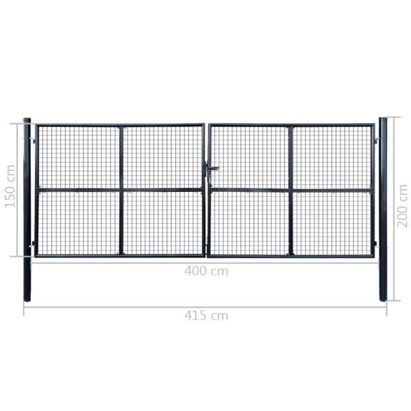 Maschen-Gartentor verzinkter Stahl 400 x 150 cm Grau