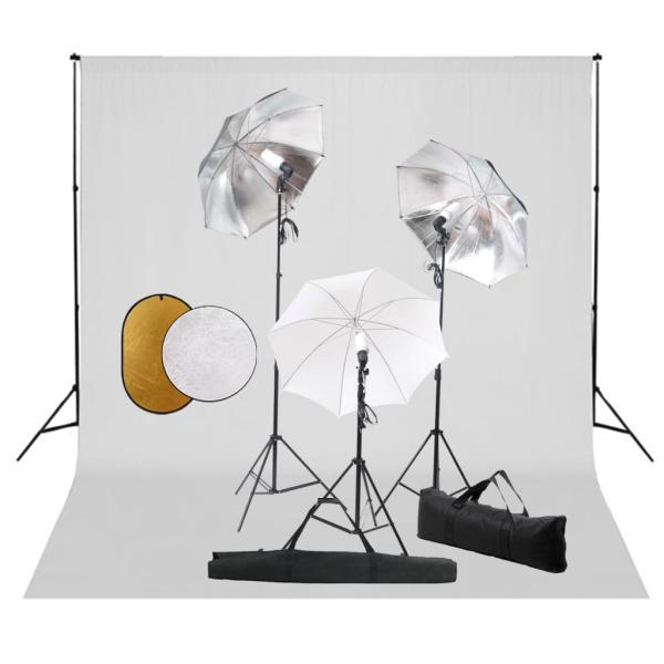 ARDEBO.de - Fotostudio-Set mit Leuchten, Schirmen, Hintergrund, Reflektor