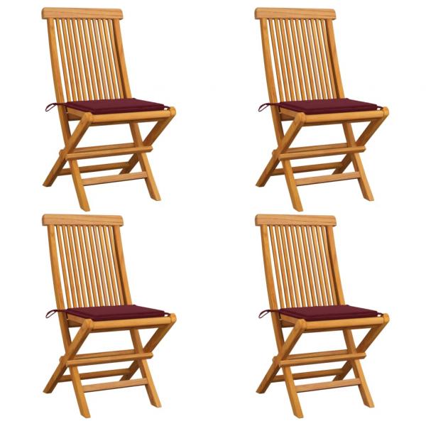 ARDEBO.de - Gartenstühle mit Weinroten Kissen 4 Stk. Massivholz Teak 