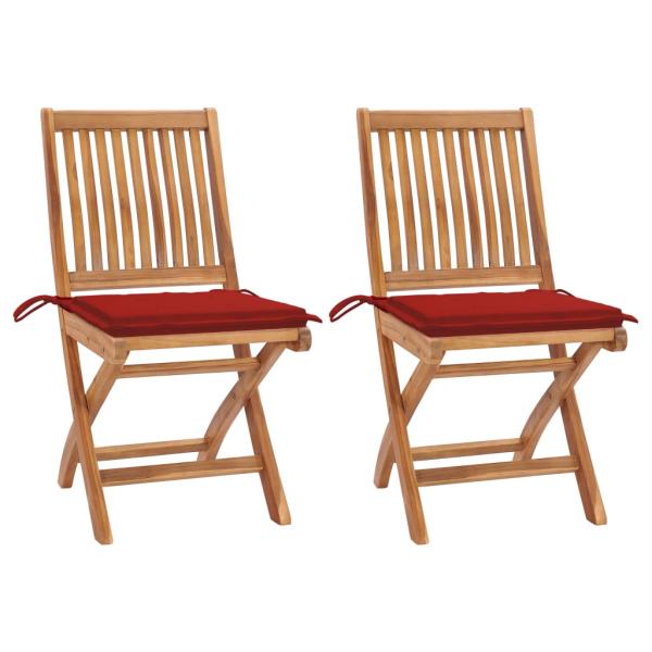 ARDEBO.de - Gartenstühle 2 Stk. mit Roten Kissen Teak Massivholz