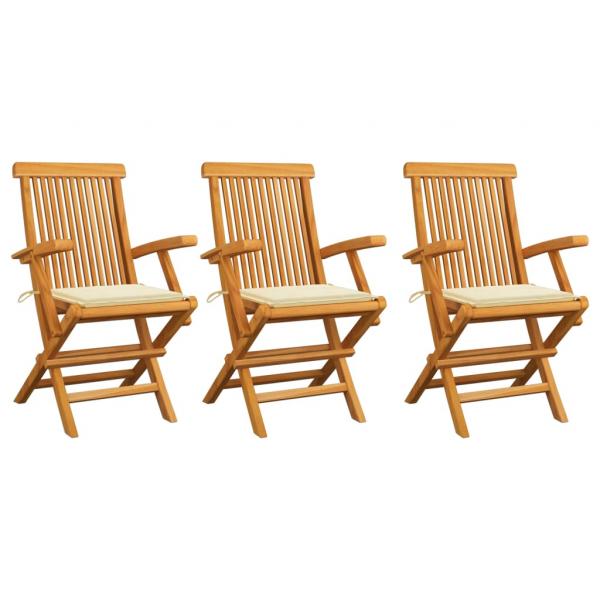 ARDEBO.de - Gartenstühle mit Creme Kissen 3 Stk. Massivholz Teak