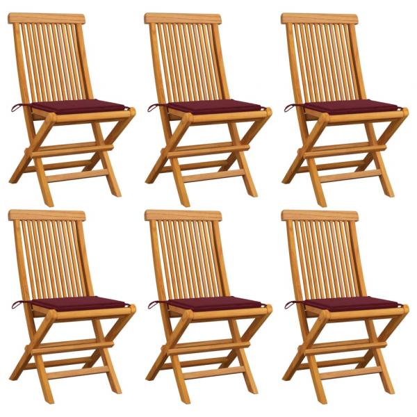 ARDEBO.de - Gartenstühle mit Weinroten Kissen 6 Stk. Massivholz Teak 