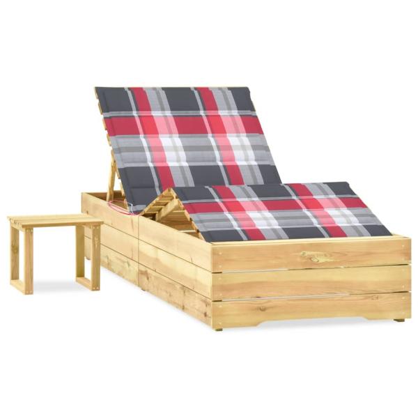 ARDEBO.de - Garten-Sonnenliege mit Tisch und Auflage Kiefer Imprägniert