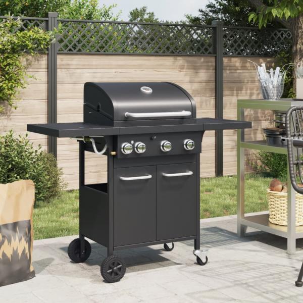 ARDEBO.de - Gasgrill mit 4 Flammen Schwarz Pulverbeschichteter Stahl