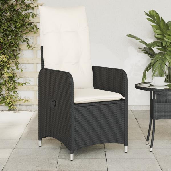 ARDEBO.de - Gartensessel Verstellbar mit Kissen Schwarz Poly Rattan