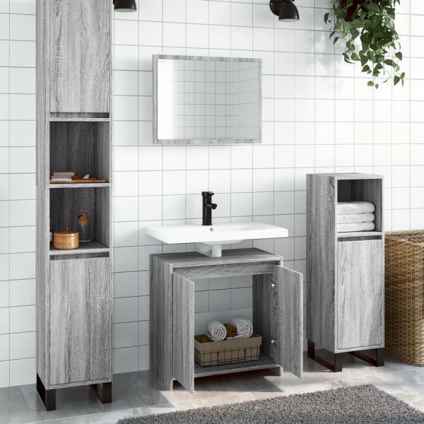ARDEBO.de - 2-tlg. Badmöbel-Set Grau Sonoma Holzwerkstoff