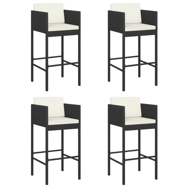 Barhocker 4 Stk. mit Kissen Schwarz Poly Rattan