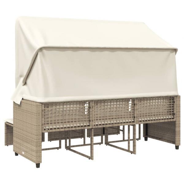 Outdoor-Sofa 3-Sitzer mit Dach und Hockern Beige Poly Rattan