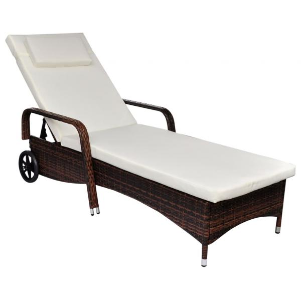ARDEBO.de - Sonnenliege mit Rollen Poly Rattan Braun