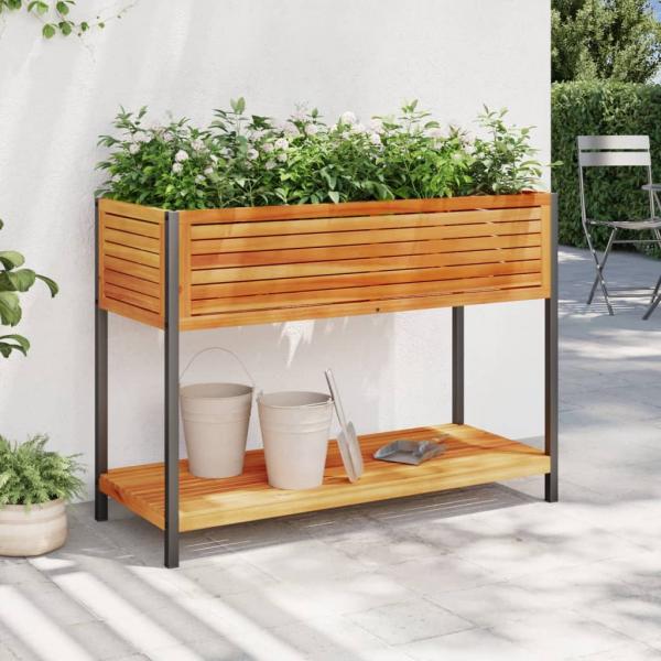 ARDEBO.de - Pflanzkübel mit Ablage 110x45x80 cm Massivholz Akazie und Stahl