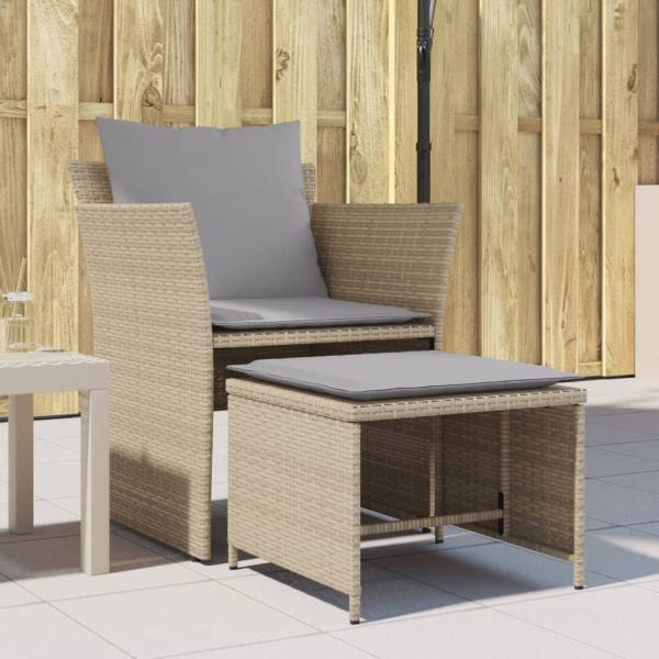 ARDEBO.de - Gartenstuhl mit Fußhocker Beige Poly Rattan