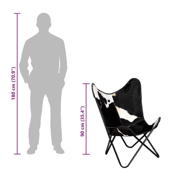 Butterfly-Sessel Schwarz und Weiß Echtes Kuhfell