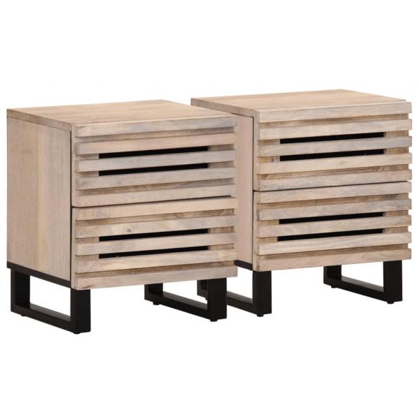 ARDEBO.de - Nachttische 2 Stk. 40x34x46 cm Gebleichtes Massivholz Mango
