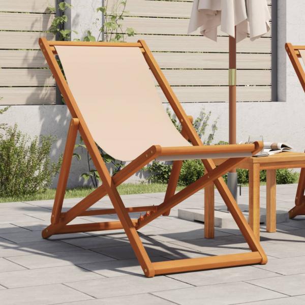 ARDEBO.de - Strandstuhl Klappbar Beige Massivholz Eukalyptus und Stoff