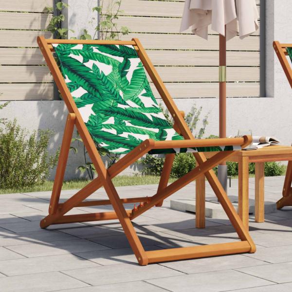 ARDEBO.de - Strandstuhl Klappbar Blattmuster Massivholz Eukalyptus Stoff