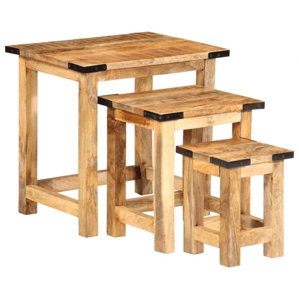 ARDEBO.de - Beistelltische Satztische 3 Stk. Raues Massivholz Mango