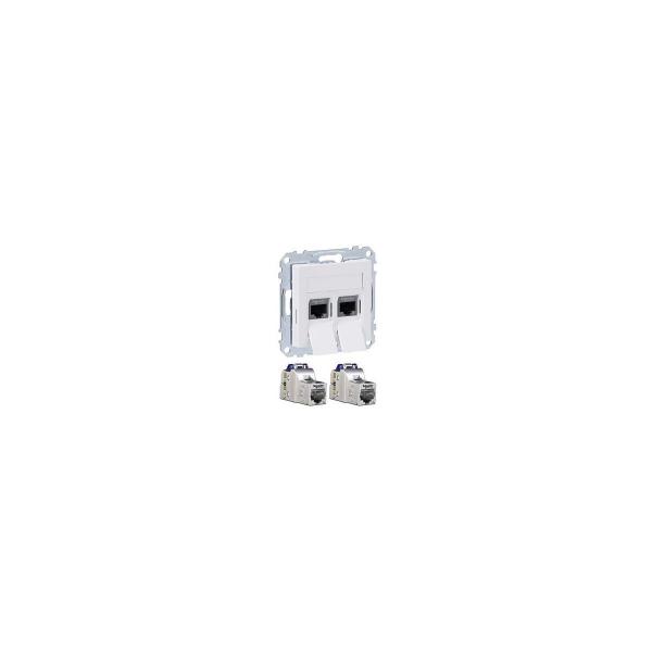 ARDEBO.de Elso WDE002439 Datendose 2xRJ45 8/8 KAT.6A geschirmt mit Zentralplatte, Exxact, weiß
