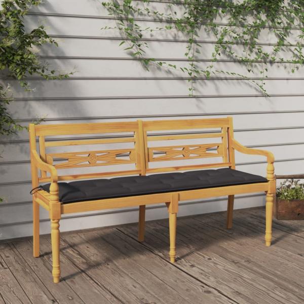 ARDEBO.de - Batavia-Bank mit Anthrazit Kissen 150 cm Massivholz Teak