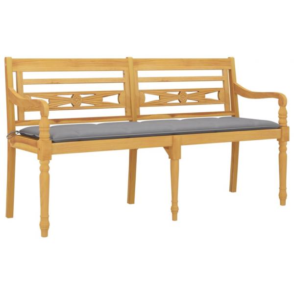 Batavia-Bank mit Grauem Kissen 150 cm Massivholz Teak