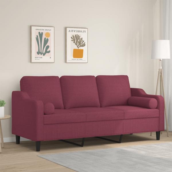 ARDEBO.de - 3-Sitzer-Sofa mit Zierkissen Weinrot 180 cm Stoff