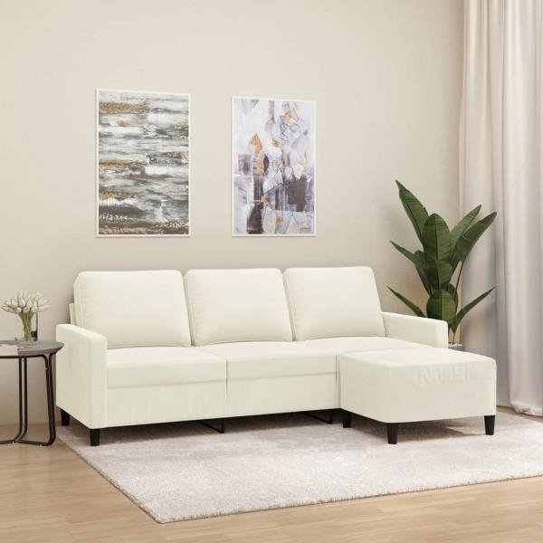ARDEBO.de - 3-Sitzer-Sofa mit Hocker Creme 180 cm Samt