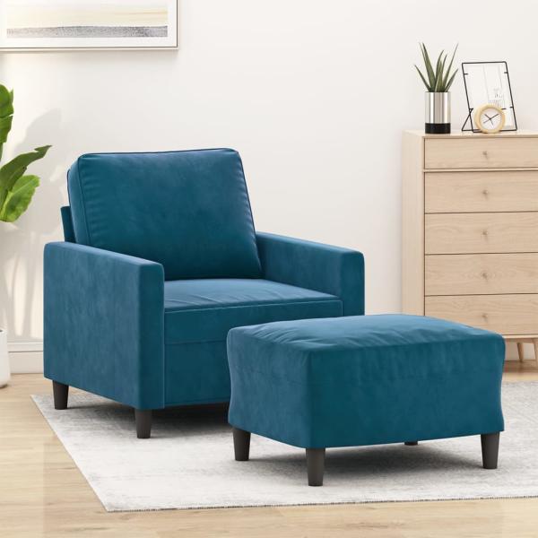 ARDEBO.de - Sessel mit Hocker Blau 60 cm Samt