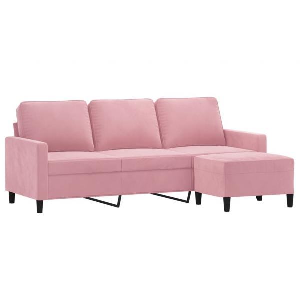 3-Sitzer-Sofa mit Hocker Rosa 180 cm Samt