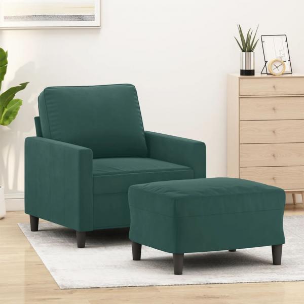 ARDEBO.de - Sessel mit Hocker Dunkelgrün 60 cm Samt