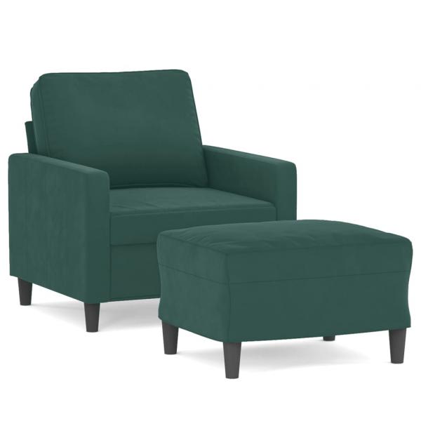 Sessel mit Hocker Dunkelgrün 60 cm Samt