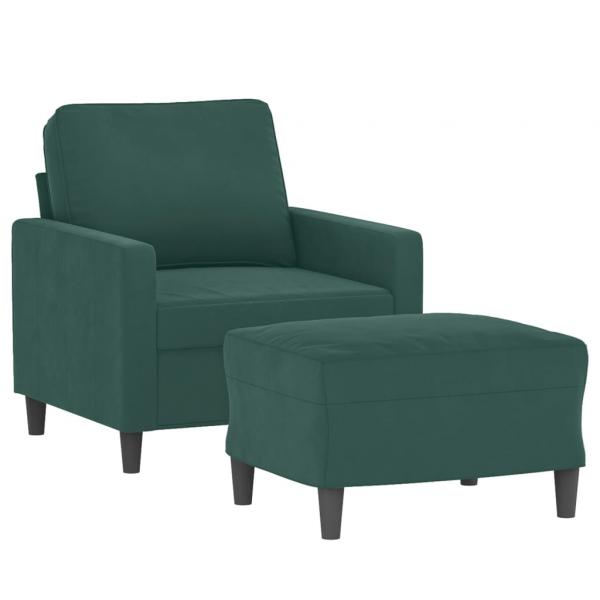 Sessel mit Hocker Dunkelgrün 60 cm Samt