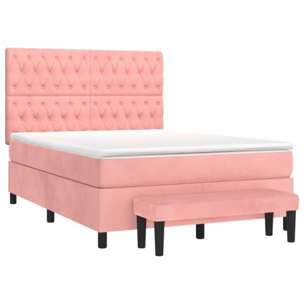 Boxspringbett mit Matratze Rosa 140x190 cm Samt