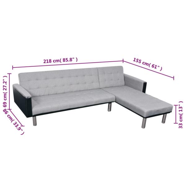 Schlafsofa L-Form Stoff Schwarz und Grau