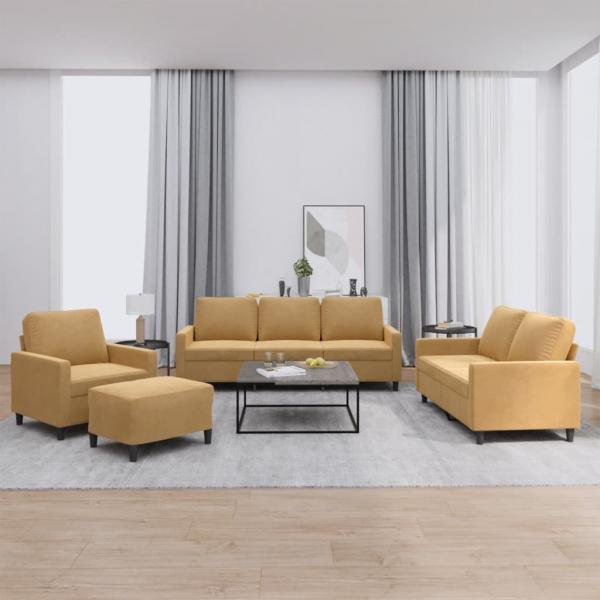 ARDEBO.de - 4-tlg. Sofagarnitur mit Kissen Braun Samt