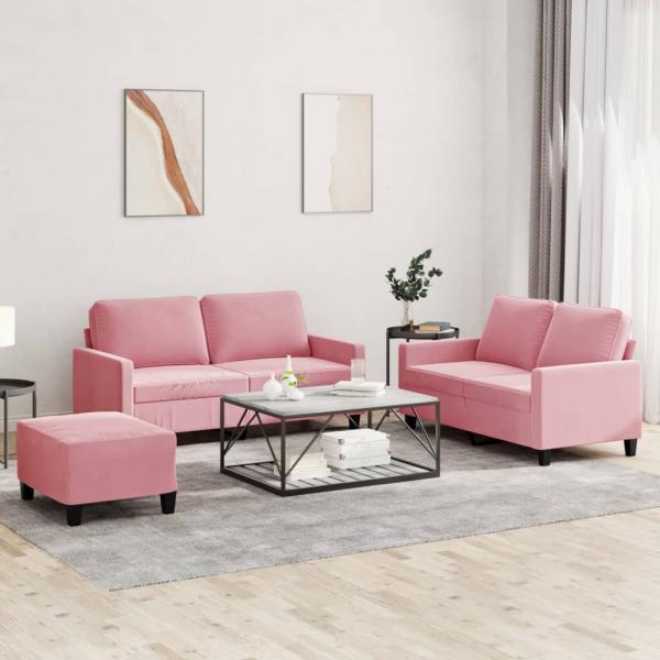 ARDEBO.de - 3-tlg. Sofagarnitur mit Kissen Rosa Samt