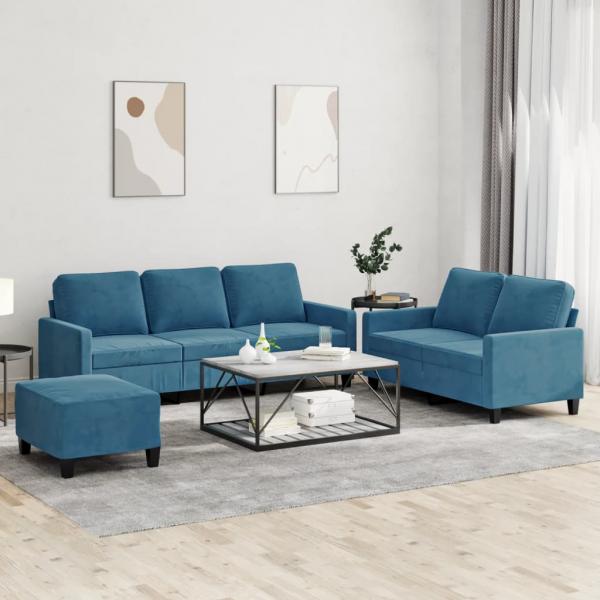 ARDEBO.de - 3-tlg. Sofagarnitur mit Kissen Blau Samt