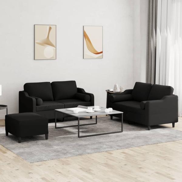 ARDEBO.de - 3-tlg. Sofagarnitur mit Kissen Schwarz Stoff