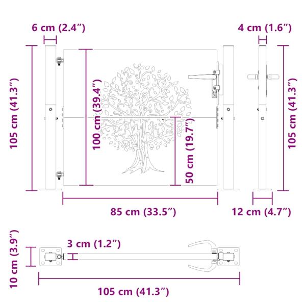 Gartentor 105x105 cm Cortenstahl Baum-Design