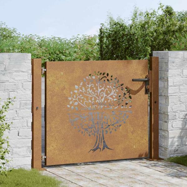 Gartentor 105x105 cm Cortenstahl Baum-Design
