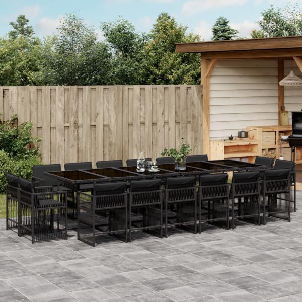 ARDEBO.de - 17-tlg. Garten-Essgruppe mit Kissen Schwarz Poly Rattan
