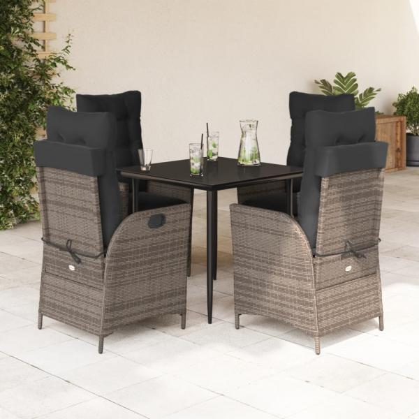 ARDEBO.de - 5-tlg. Garten-Essgruppe mit Kissen Grau Poly Rattan