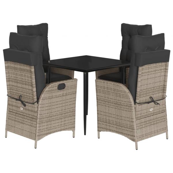 5-tlg. Garten-Essgruppe mit Kissen Grau Poly Rattan