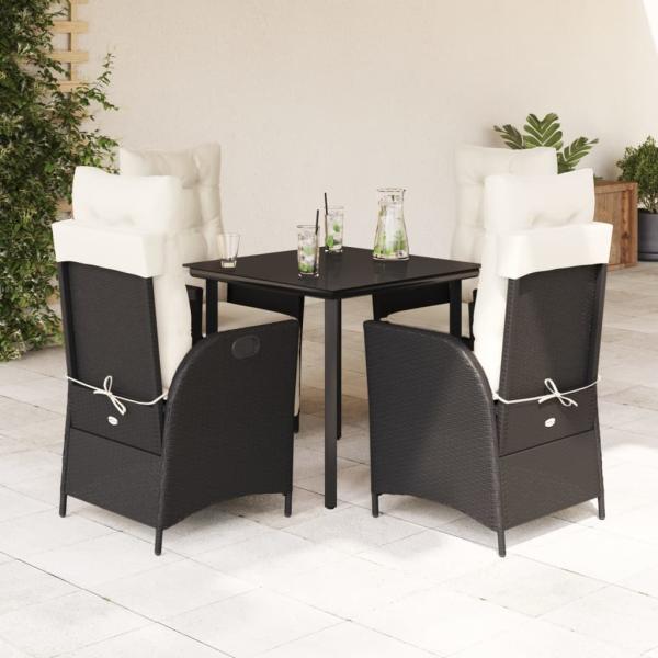 ARDEBO.de - 5-tlg. Garten-Essgruppe mit Kissen Schwarz Poly Rattan